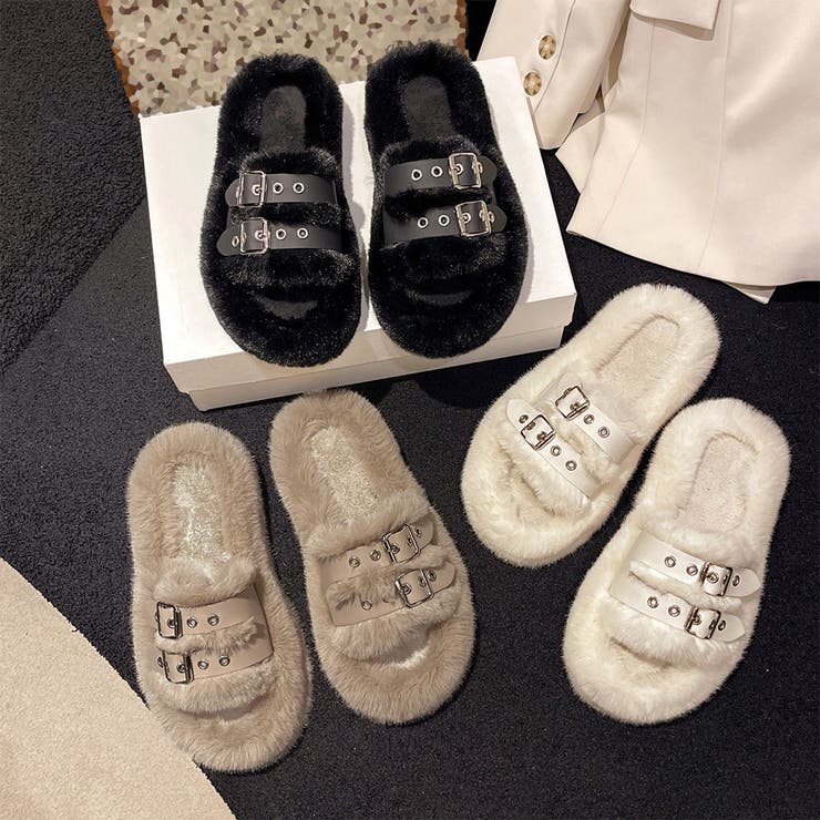 LORENA PAGGI ファーサンダル ベージュ　新品 ロレーナパッジ LORENA PAGGI フラットフットベッド・ファーサンダル