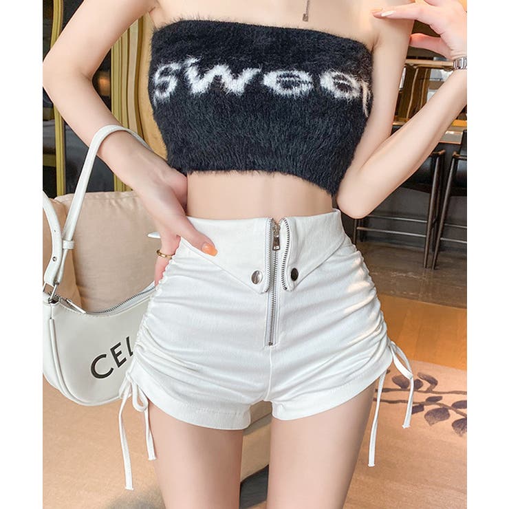 ショートパンツ サイドドロスト短パン美脚[品番:AGCW0005590 ショートパンツ サイドドロスト短パン美脚[品番:AGCW0005590