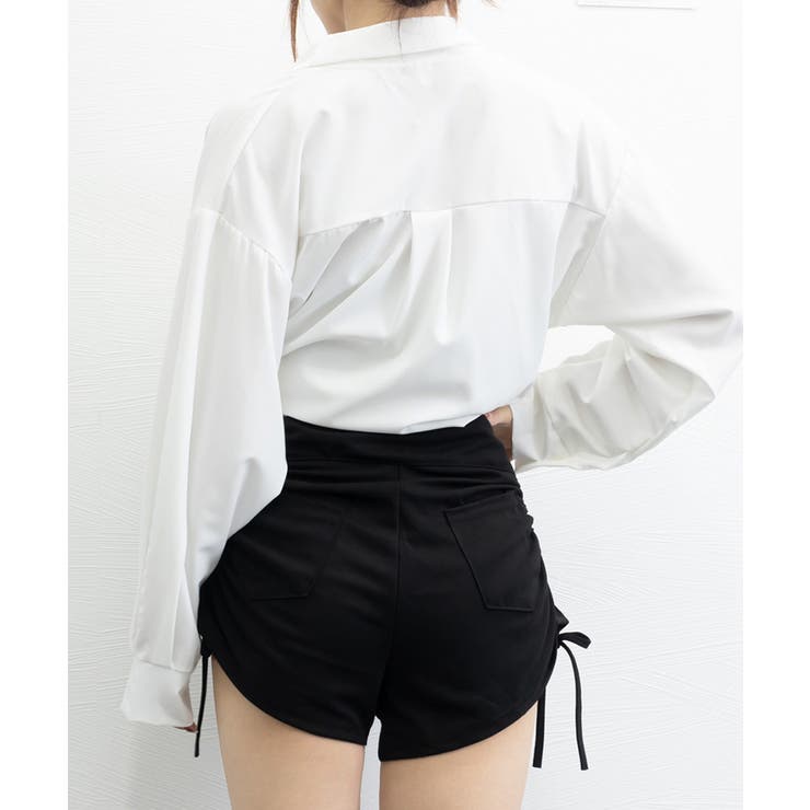 ショートパンツ サイドドロスト短パン美脚[品番:AGCW0005590 ショートパンツ サイドドロスト短パン美脚[品番:AGCW0005590