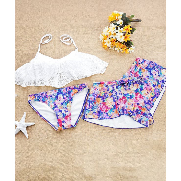 ホルターネック水着 レースフリルビキニトップス 花柄ショートパンツ | SUNSHINE CLOSET | 詳細画像10 