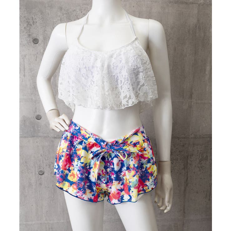 ホルターネック水着 レースフリルビキニトップス 花柄ショートパンツ | SUNSHINE CLOSET | 詳細画像13 