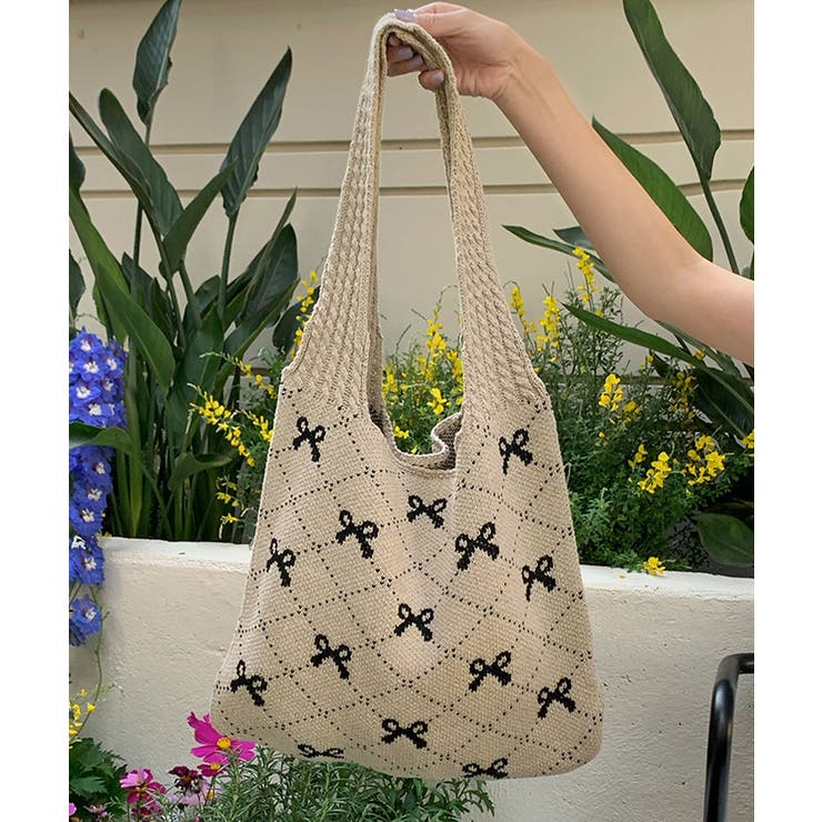 ニットトートバッグ リボン柄ニット編み鞄 | SUNSHINE CLOSET | 詳細画像10 