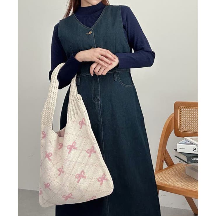 ニットトートバッグ リボン柄ニット編み鞄 | SUNSHINE CLOSET | 詳細画像17 