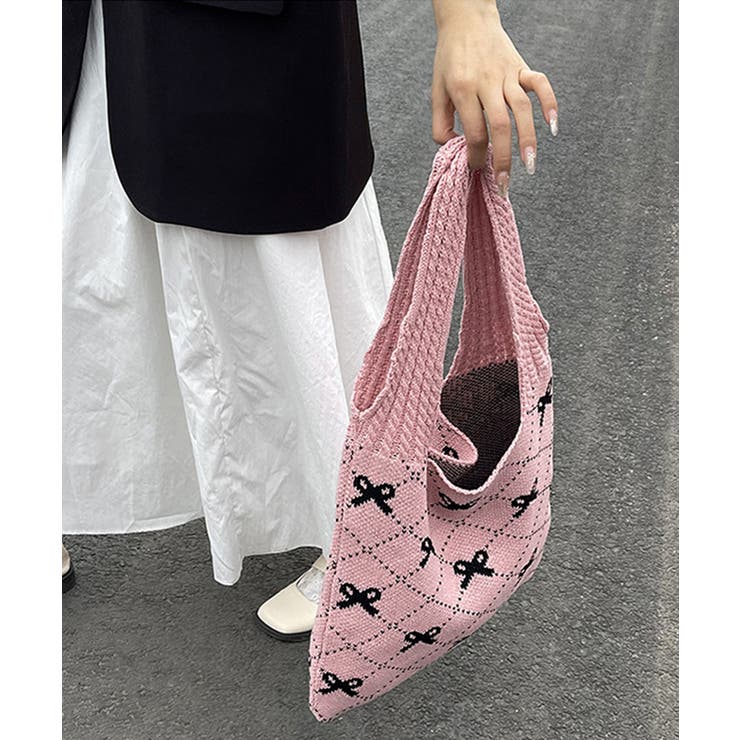 ニットトートバッグ リボン柄ニット編み鞄 | SUNSHINE CLOSET | 詳細画像21 