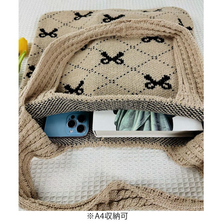 ニットトートバッグ リボン柄ニット編み鞄 | SUNSHINE CLOSET | 詳細画像23 