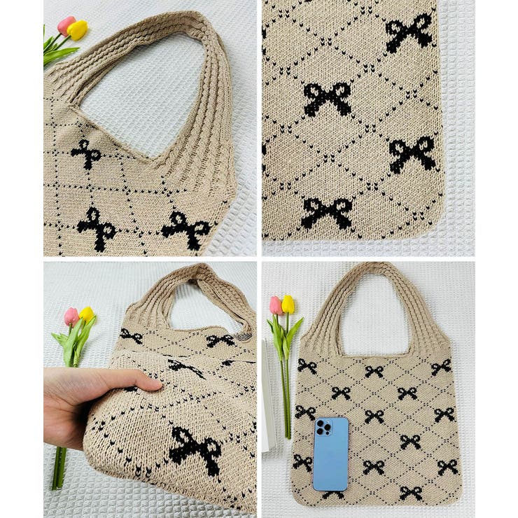 ニットトートバッグ リボン柄ニット編み鞄 | SUNSHINE CLOSET | 詳細画像26 