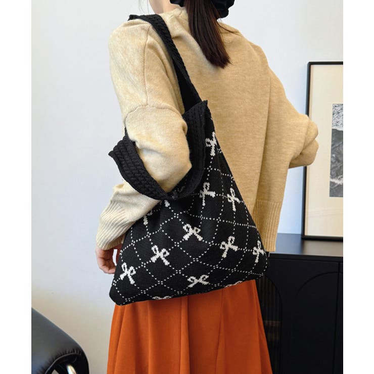 ニットトートバッグ リボン柄ニット編み鞄 | SUNSHINE CLOSET | 詳細画像5 