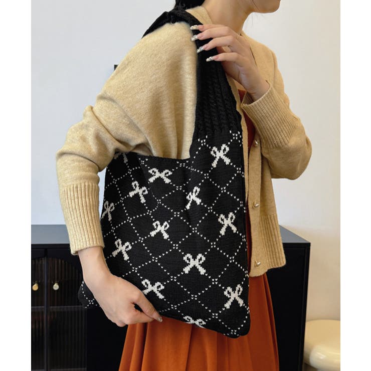 ニットトートバッグ リボン柄ニット編み鞄 | SUNSHINE CLOSET | 詳細画像6 