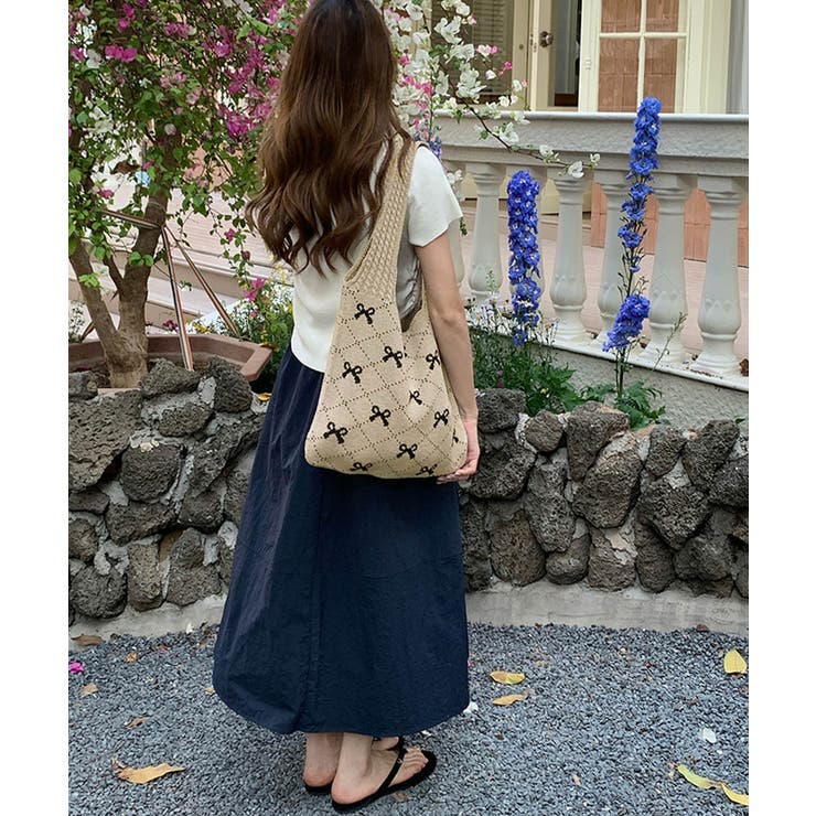 ニットトートバッグ リボン柄ニット編み鞄 | SUNSHINE CLOSET | 詳細画像9 