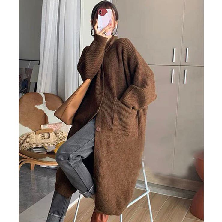 ロングニットカーディガン 厚手レディース[品番：AGCW0005136