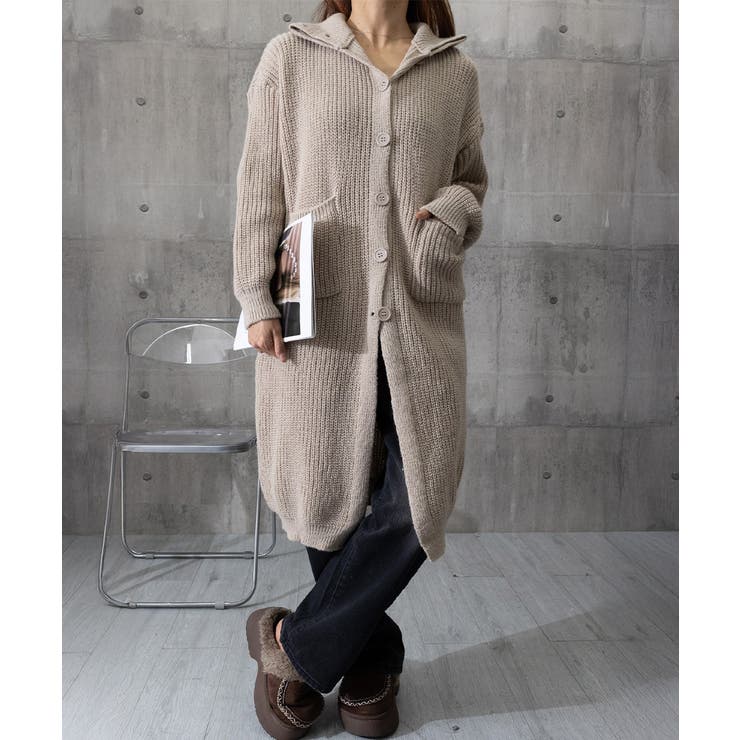 ロングニットカーディガン 厚手レディース[品番：AGCW0005136