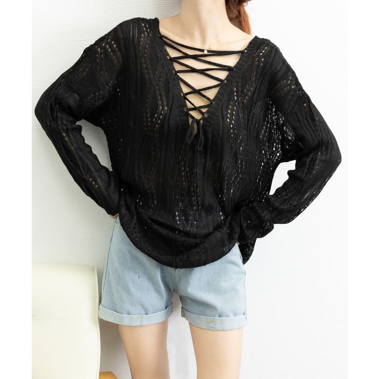 透かし編み ニットトップス レースアップ | SUNSHINE CLOSET | 詳細画像15 