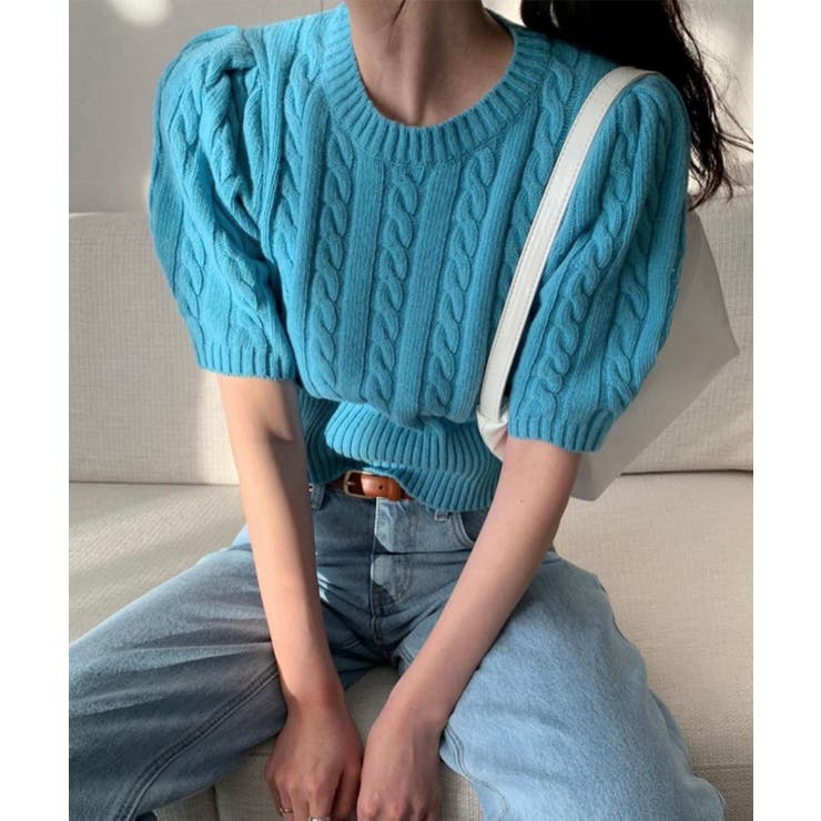 ケーブル編みニットトップス パフスリーブ | SUNSHINE CLOSET | 詳細画像1 