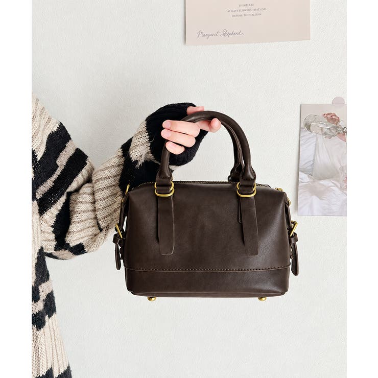 2WAYヴィンテージ風ハンドバッグフェイクレザー 自立型バッグ底鋲付き マチ広大… | SUNSHINE CLOSET | 詳細画像14 