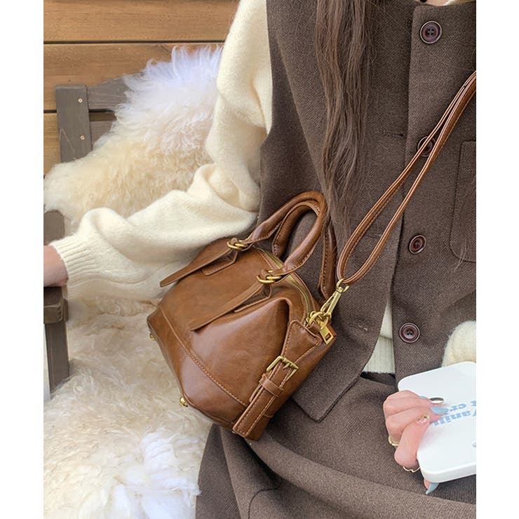 2WAYヴィンテージ風ハンドバッグフェイクレザー 自立型バッグ底鋲付き マチ広大… | SUNSHINE CLOSET | 詳細画像6 