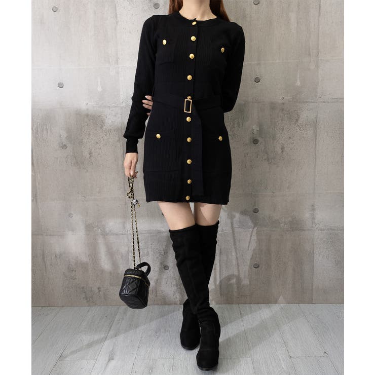 ミニニットワンピース ゴールドボタン上品 | SUNSHINE CLOSET | 詳細画像15 