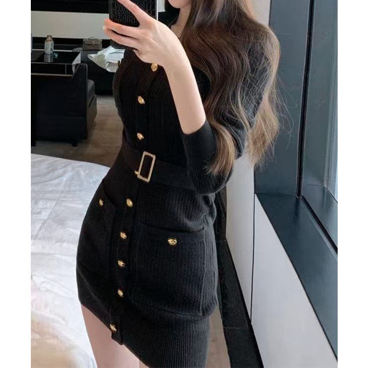 ミニニットワンピース ゴールドボタン上品 | SUNSHINE CLOSET | 詳細画像2 