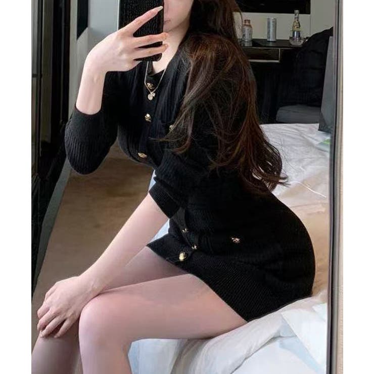 ミニニットワンピース ゴールドボタン上品 | SUNSHINE CLOSET | 詳細画像3 