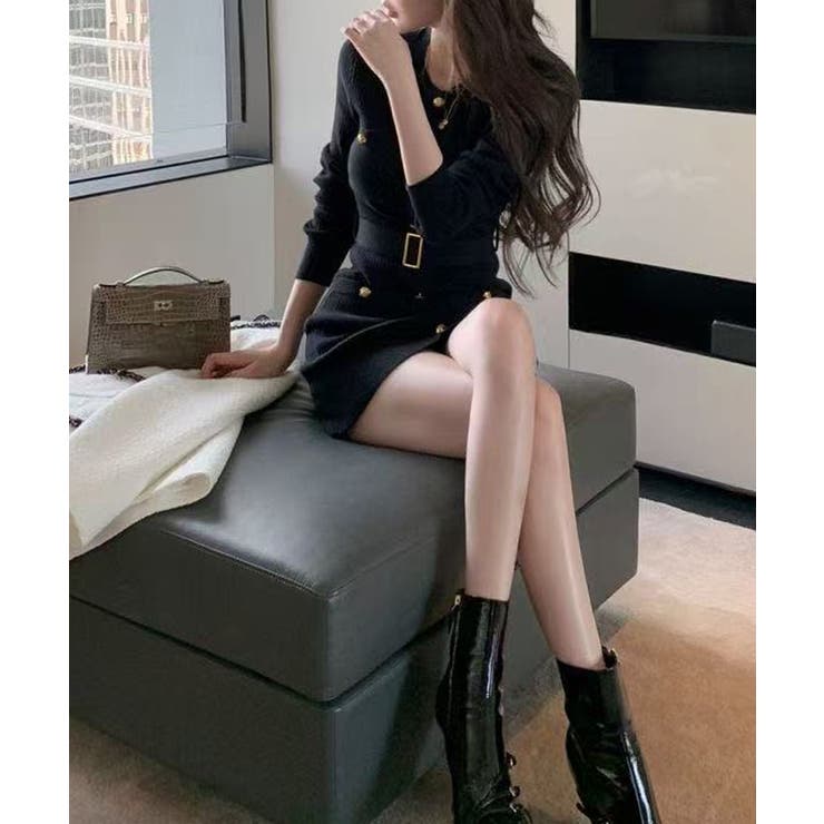 ミニニットワンピース ゴールドボタン上品 | SUNSHINE CLOSET | 詳細画像5 