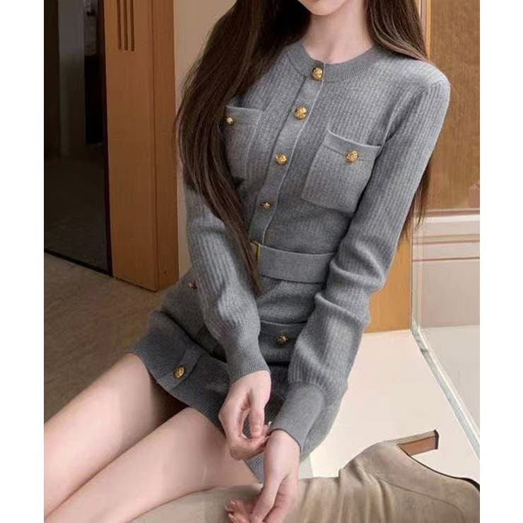 ミニニットワンピース ゴールドボタン上品 | SUNSHINE CLOSET | 詳細画像9 