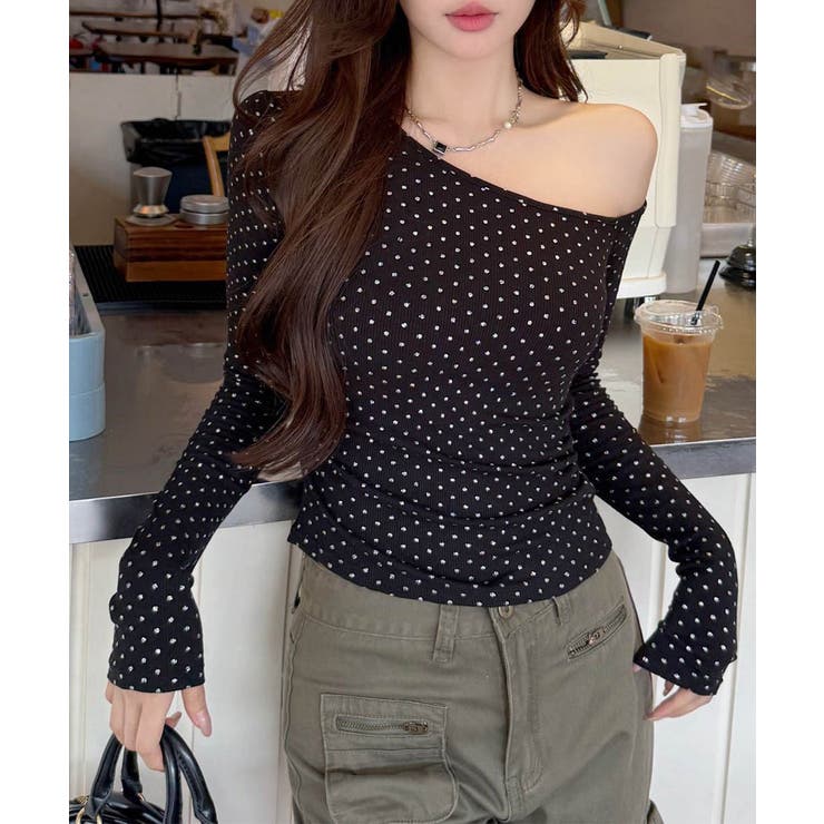 肩出しtシャツレディース ワンショルダーt長袖肌見せカットソーセクシー タイトト… | SUNSHINE CLOSET | 詳細画像1 