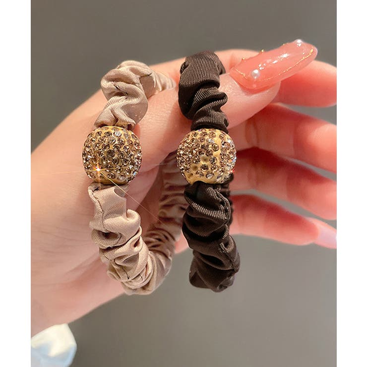 華やかなラインストーンボールシュシュ サテンヒョウ柄スリムヘアゴム まとめ髪アレ… | SUNSHINE CLOSET | 詳細画像10 