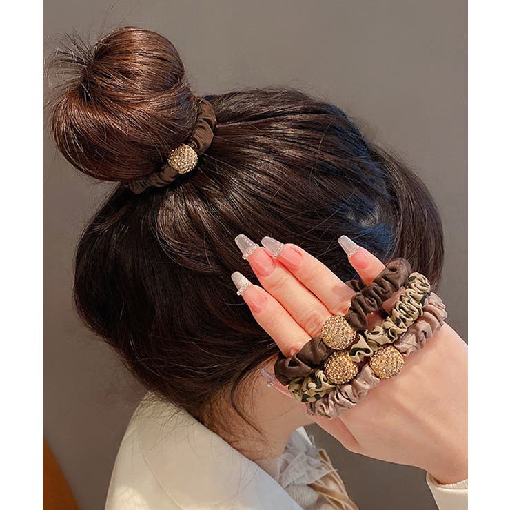 華やかなラインストーンボールシュシュ サテンヒョウ柄スリムヘアゴム まとめ髪アレ… | SUNSHINE CLOSET | 詳細画像2 