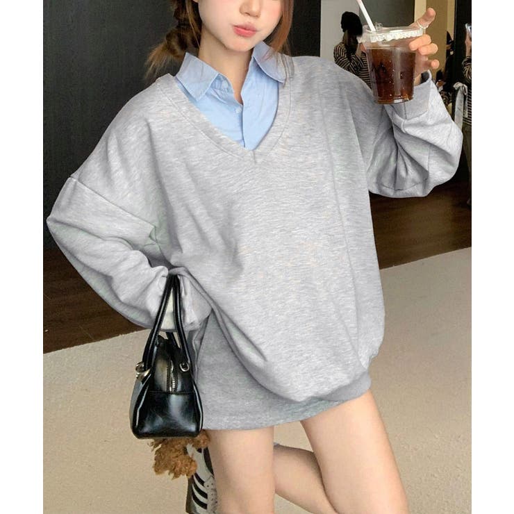 シャツ襟切り替えスウェットレディース長袖 | SUNSHINE CLOSET | 詳細画像1 