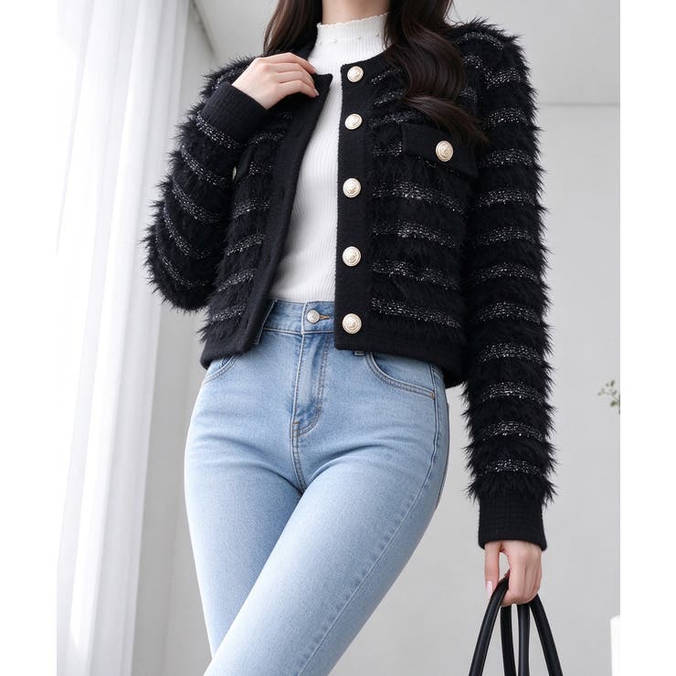 上品フェザーヤーンニットトップス長袖 レディースショート丈ニットジャケット韓国風… | SUNSHINE CLOSET | 詳細画像11 