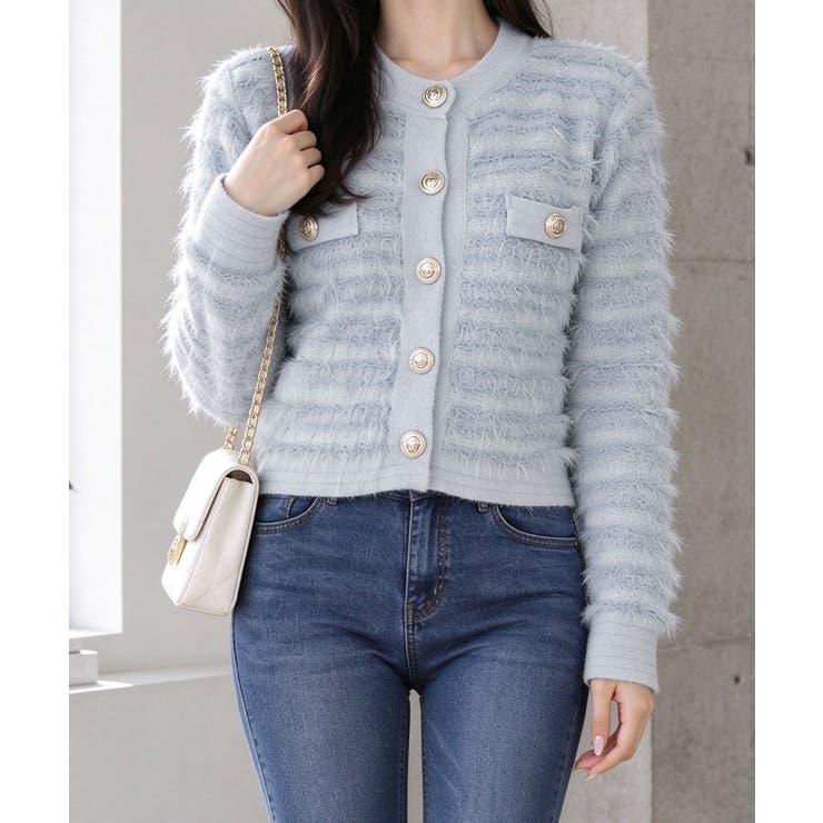 上品フェザーヤーンニットトップス長袖 レディースショート丈ニットジャケット韓国風… | SUNSHINE CLOSET | 詳細画像2 