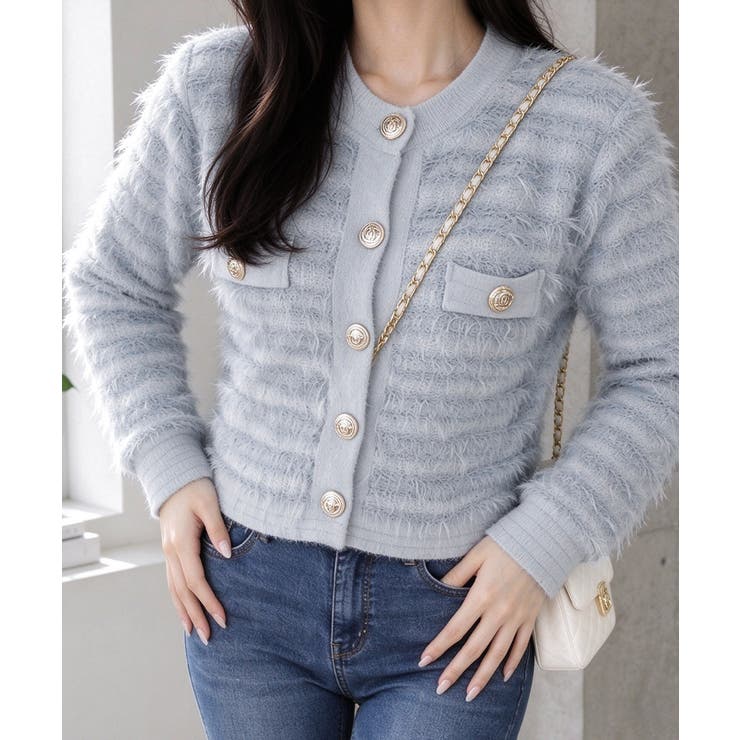 上品フェザーヤーンニットトップス長袖 レディースショート丈ニットジャケット韓国風… | SUNSHINE CLOSET | 詳細画像3 