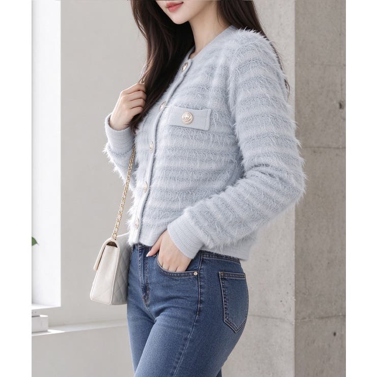 上品フェザーヤーンニットトップス長袖 レディースショート丈ニットジャケット韓国風… | SUNSHINE CLOSET | 詳細画像4 