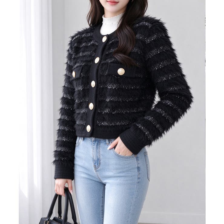 上品フェザーヤーンニットトップス長袖 レディースショート丈ニットジャケット韓国風… | SUNSHINE CLOSET | 詳細画像8 
