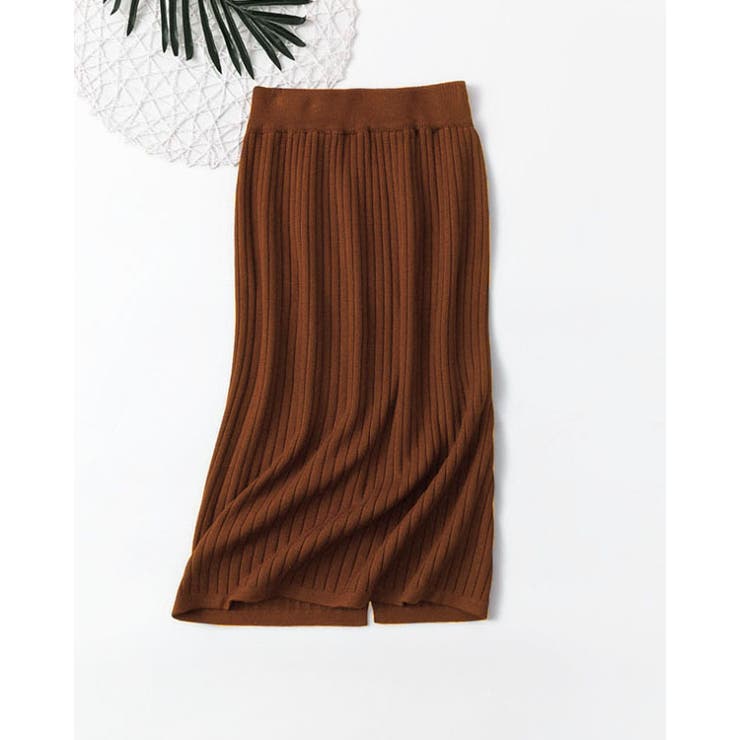 キャメル | スリット スリットスカート リブニットスカート | SUNSHINE CLOSET