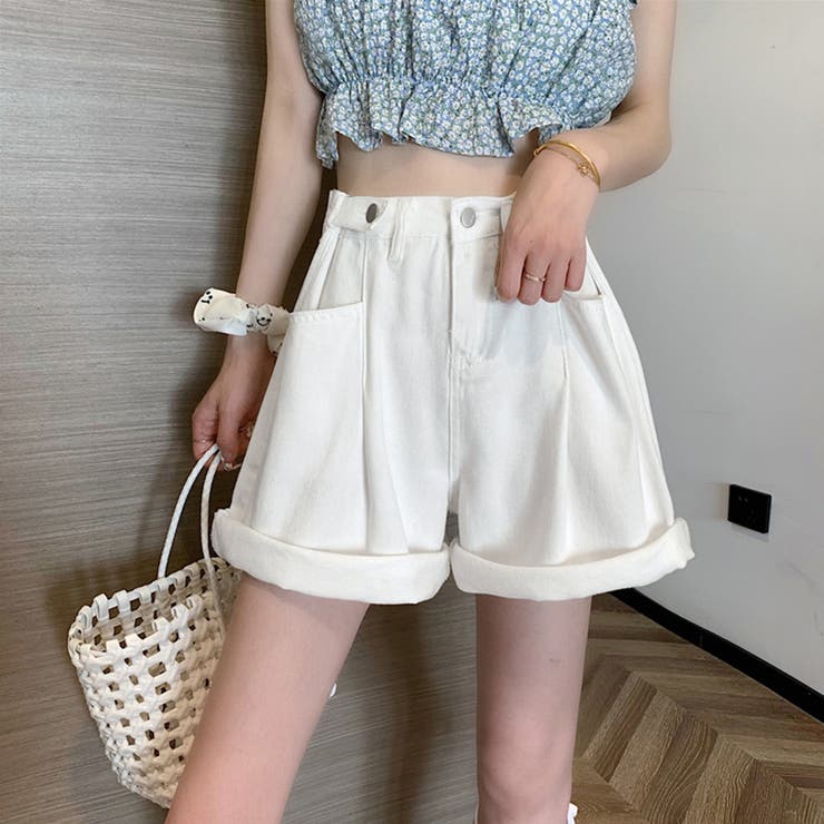 ロールアップ デニムショートパンツ 美脚[品番:AGCW0004315 ロールアップ デニムショートパンツ 美脚[品番:AGCW0004315