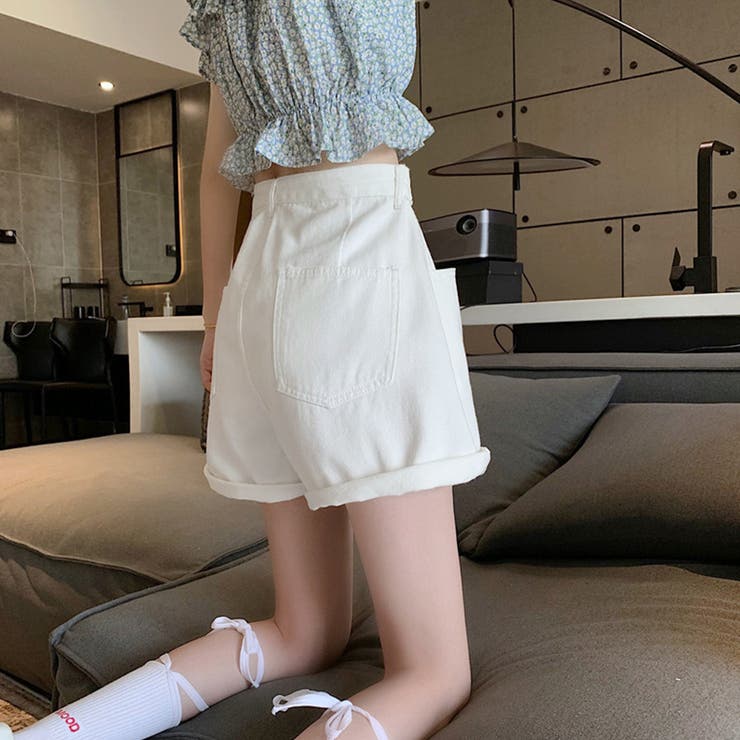 ロールアップ デニムショートパンツ 美脚[品番:AGCW0004315 ロールアップ デニムショートパンツ 美脚[品番:AGCW0004315