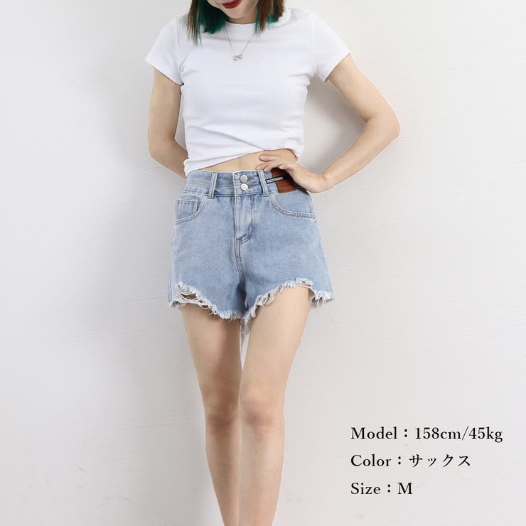 デニムショートパンツ ダメージ加工 ショートパンツ[品番
