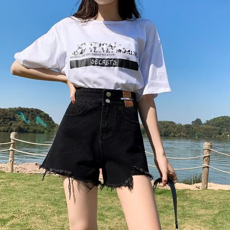ダメージ加工デニムショートパンツ 韓国風[品番：AGCW0004294