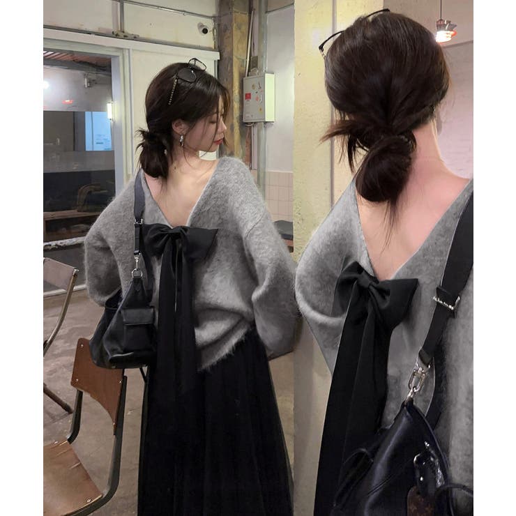 バックオープンリボンニットトップス韓国風 | SUNSHINE CLOSET | 詳細画像15 