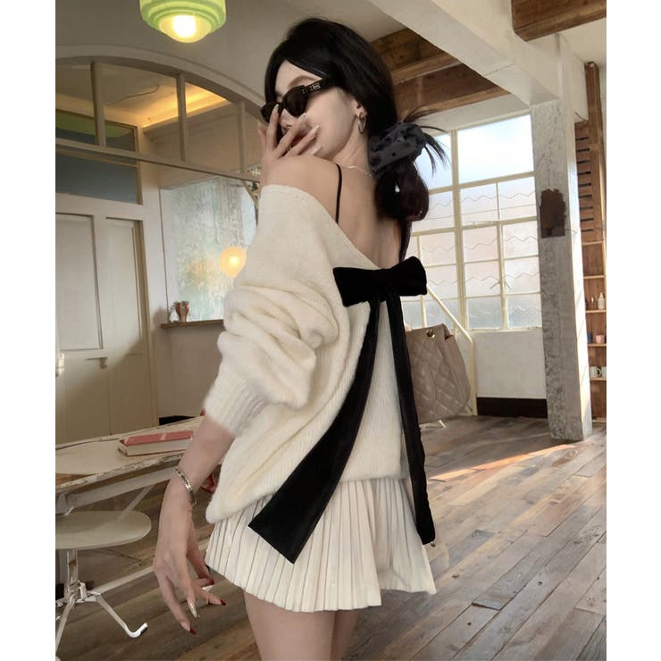 バックオープンリボンニットトップス韓国風 | SUNSHINE CLOSET | 詳細画像7 