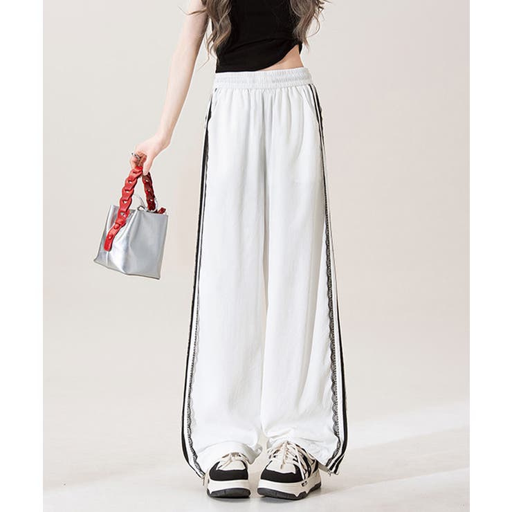 レースフリル付きラインパンツきれいめ レディース薄手カジュアルパンツおしゃれ ハ… | SUNSHINE CLOSET | 詳細画像5 
