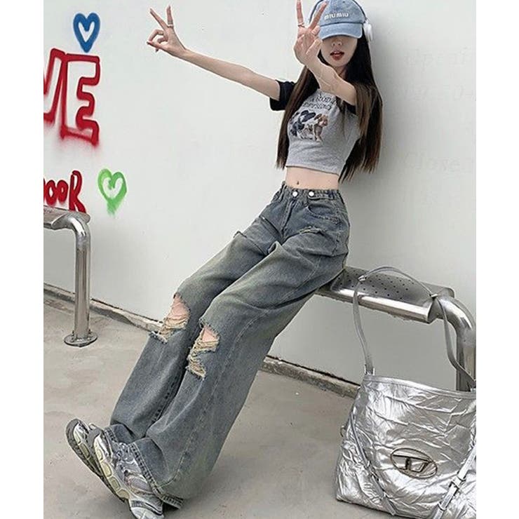 ダメージデニムパンツ レディースおしゃれ[品番：AGCW0006310