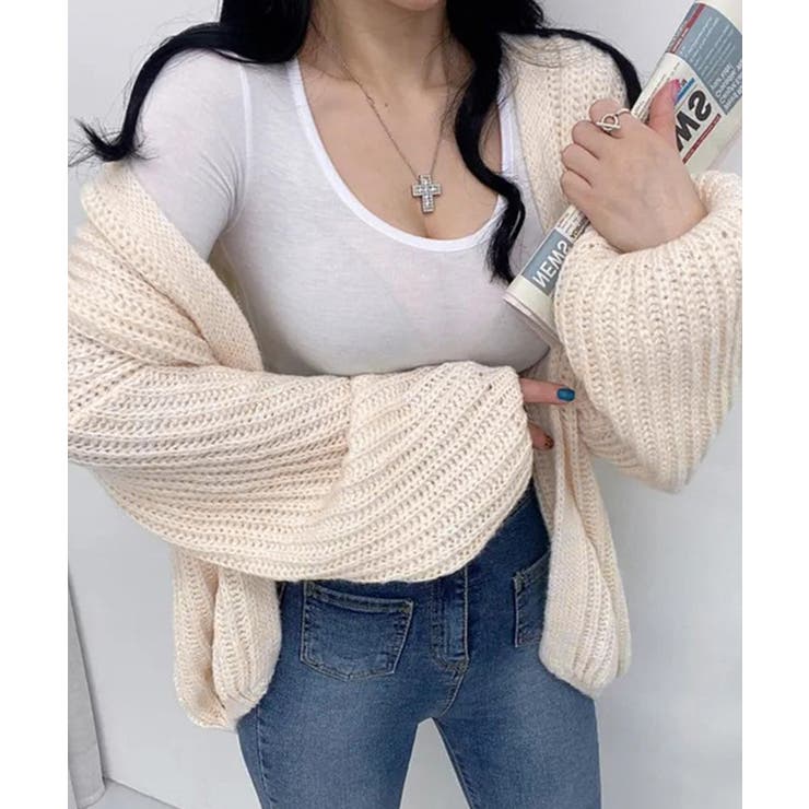 ニットカーディガン レディース ボレロ風[品番：AGCW0005399