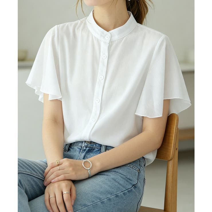 レディース 二の腕カバー シャツブラウス[品番：AGCW0004169