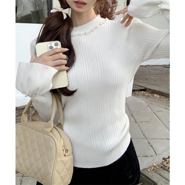 パール付きニットトップス フレアスリーブ | SUNSHINE CLOSET | 詳細画像2 