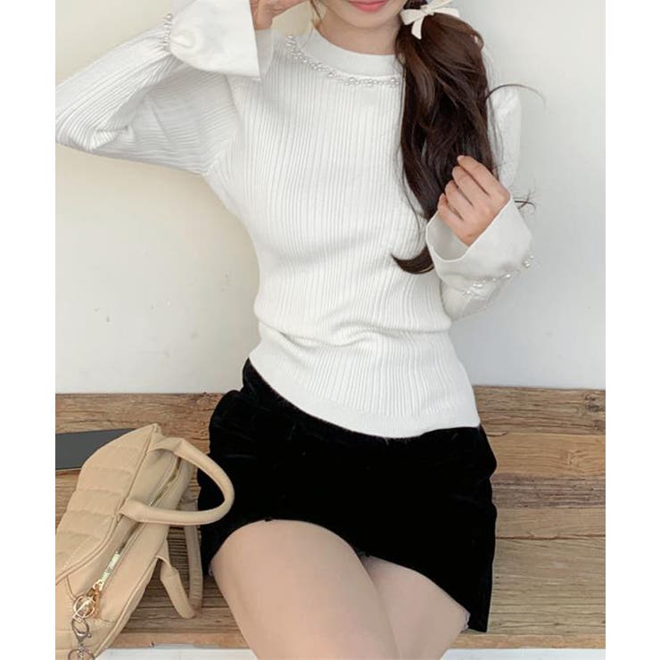 パール付きニットトップス フレアスリーブ | SUNSHINE CLOSET | 詳細画像3 