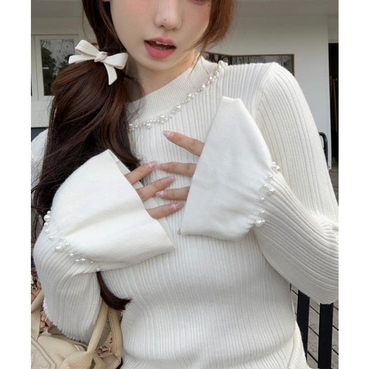 パール付きニットトップス フレアスリーブ | SUNSHINE CLOSET | 詳細画像4 