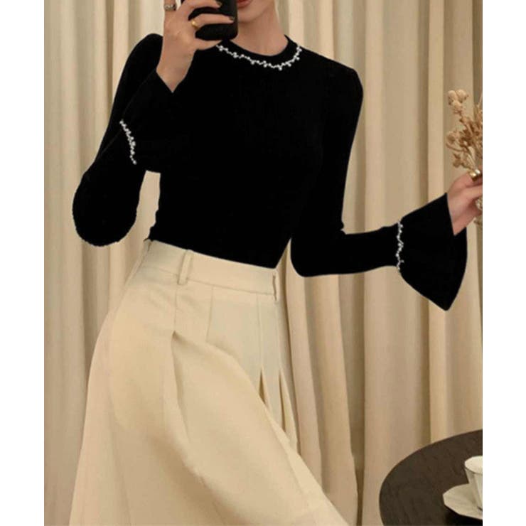 パール付きニットトップス フレアスリーブ | SUNSHINE CLOSET | 詳細画像6 