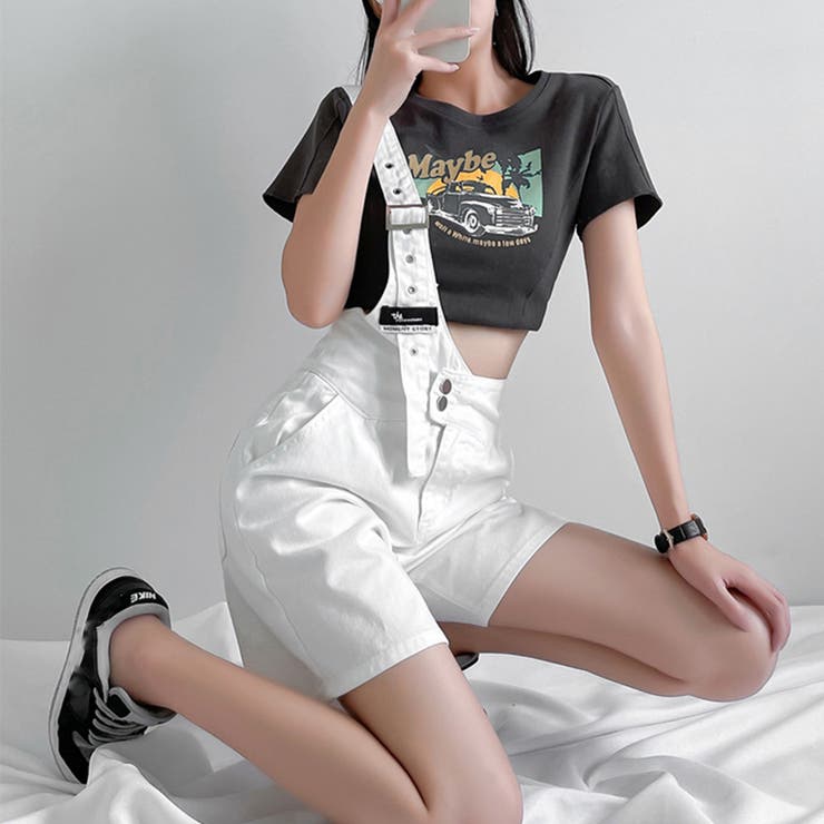 デニムサロペット ショートオーバーオール[品番：AGCW0002272