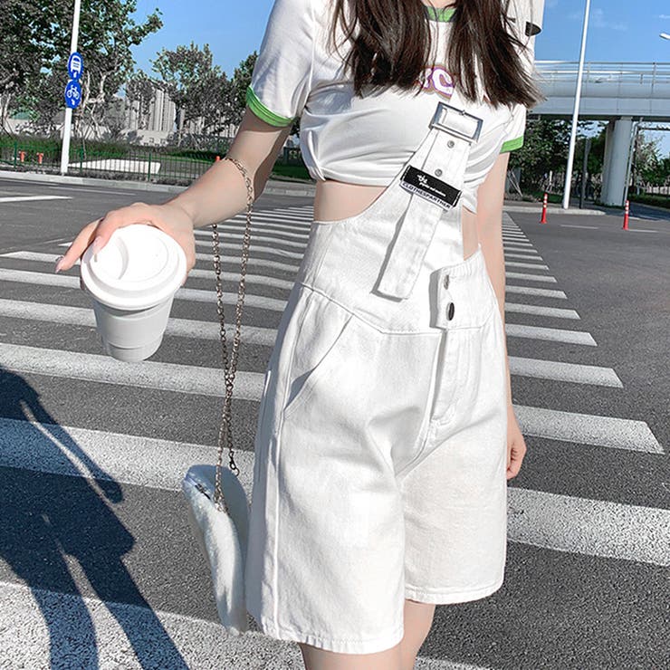 デニムサロペット ショートオーバーオール[品番：AGCW0002272